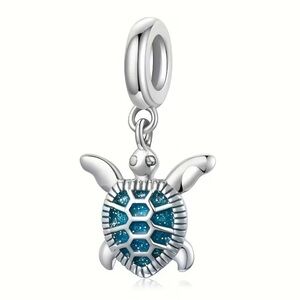 Silver Turtle Charm with Blue Accents